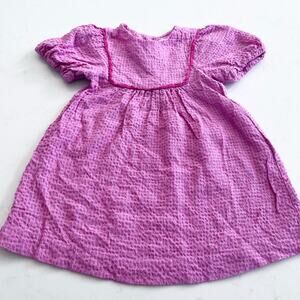 ZARA Girls Hot Pink Crinkled Puff Sleeve Lace Trim Dress | Size 4-5 Years